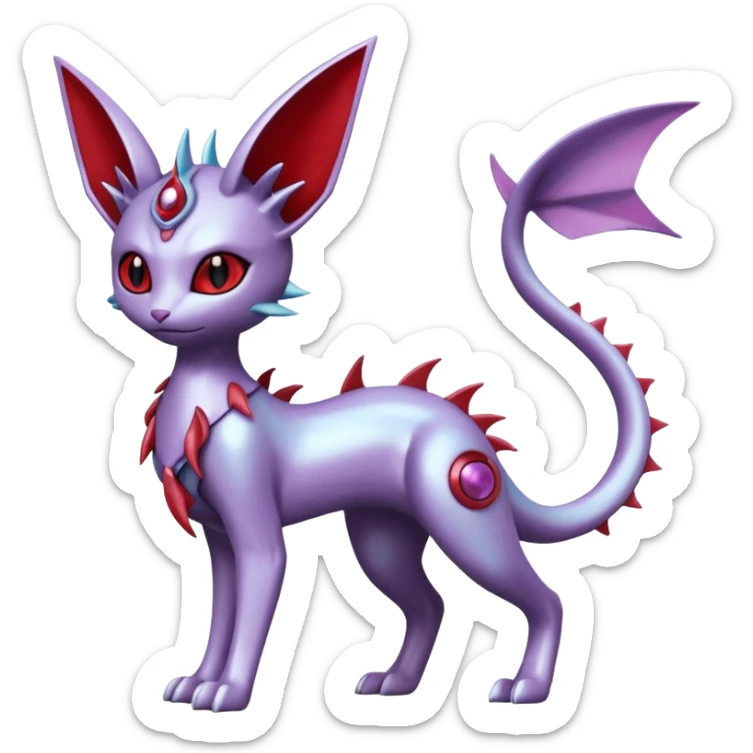 Mechanical Miraidon-Espeon-Mewtwo-Vaporeon-Fakémon-hybrid-creature (full body)  with red eyes and intricate markings sticker
