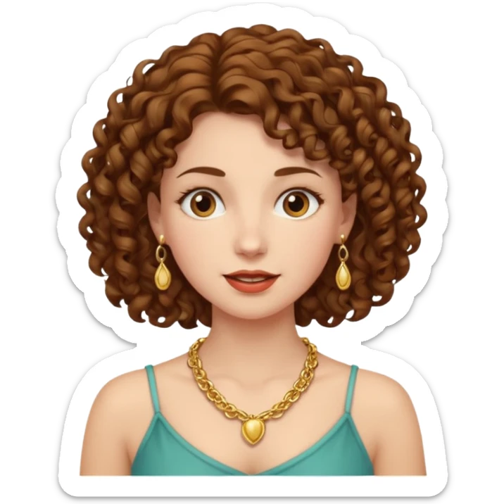 Female with Gold Necklace, fair skin,curly hair, different expressions. sticker