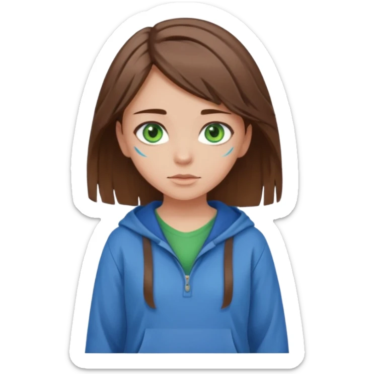 Girl with brown hair blue streaks In hair with green eyes wearing baggy clothes in the standing forward pose ￼ sticker