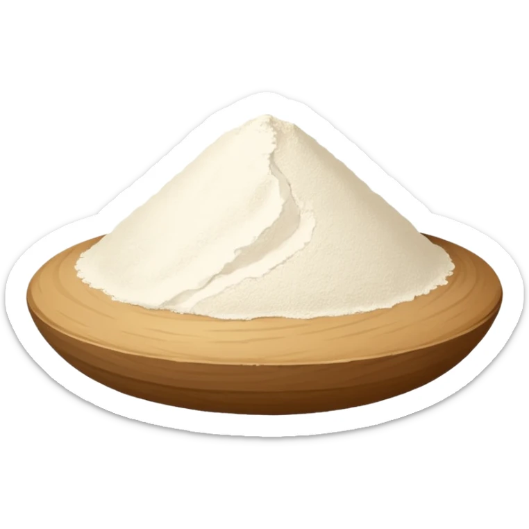 wheat flour, mound or scatter, fine pale white powder, uneven edges, dry powdery surface, subtle texture, no bowl, packaging, tools, or faces, clean 3D, soft shadows, transparent background, emoji scale sticker