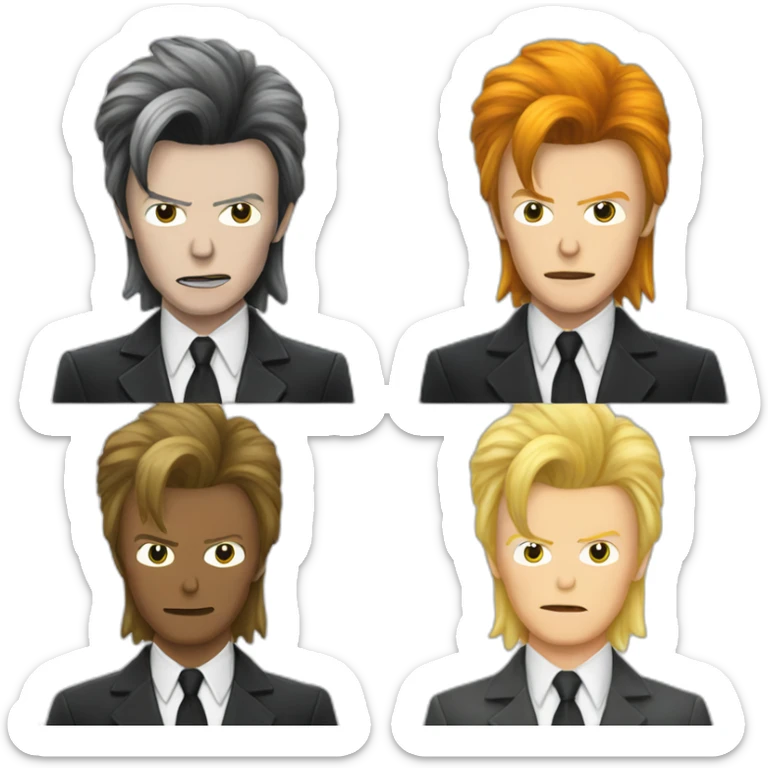 on pic of David bowie with his suit and blond hair and  without the lightning sticker