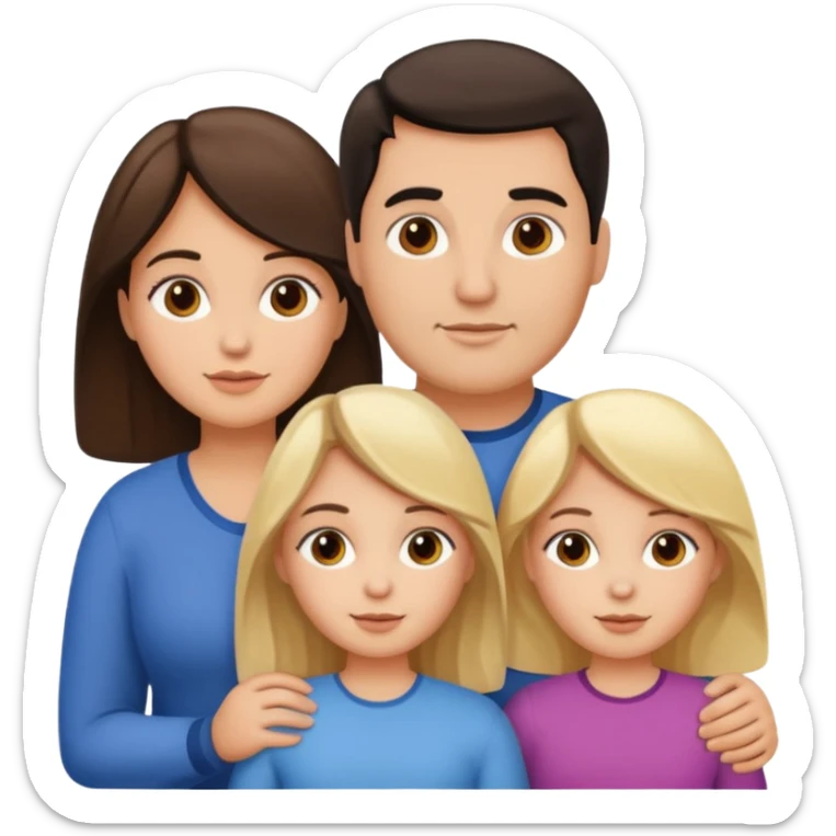 Familia de 4 personas : Hombre gordito pelo oscuro, Mujer pelo cafe, hija 1 pelo mono , hija 2 pelo oscuro. sticker