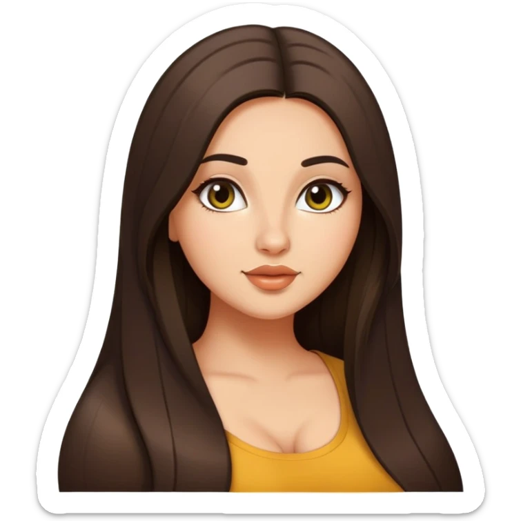 Curvy but beautiful brunette girl, pin straight super long hair, saturated details sticker