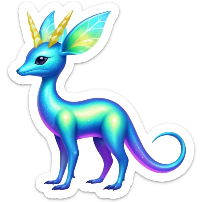 Shiny Exotic Colorful Neon-colored Ethereal Sparkly Amaura-Aurorus-Fakémon-hybrid-creature (full body)  sticker