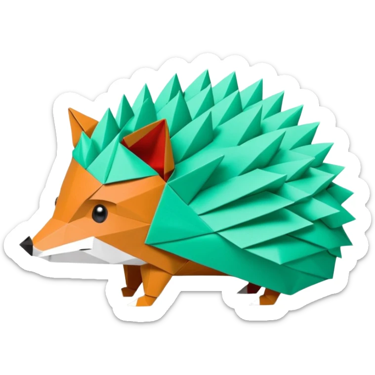 origami hedgehog half fox half hedgehog in color green mint rgb(168, 251, 211) the tail of fox A8FBD3 sticker