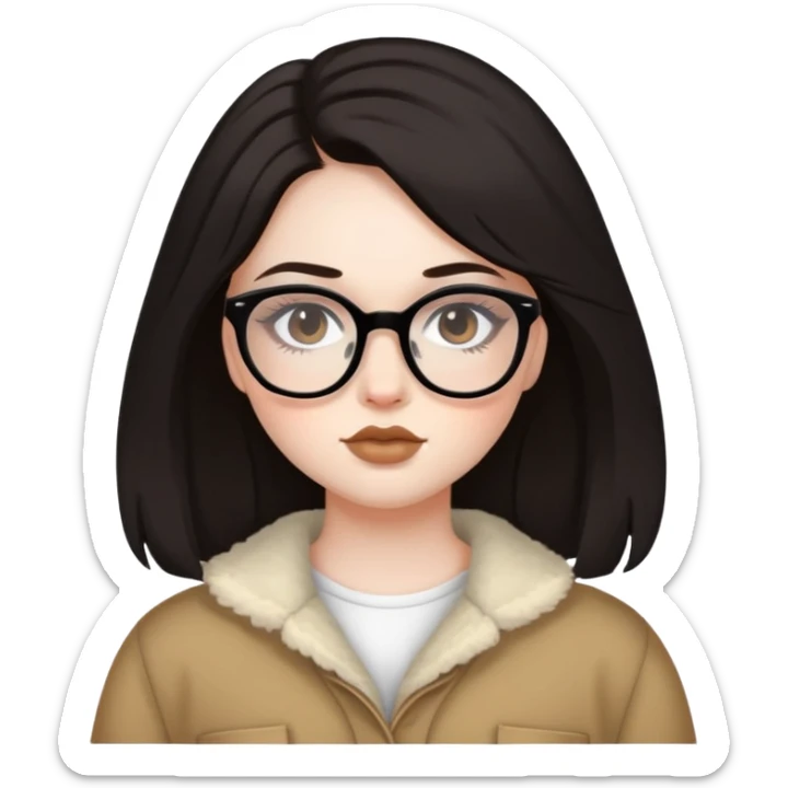 pretty baddie, pretty makeup, pale skin, aesthetic country, bigger girl with glasses with brown black hair sticker