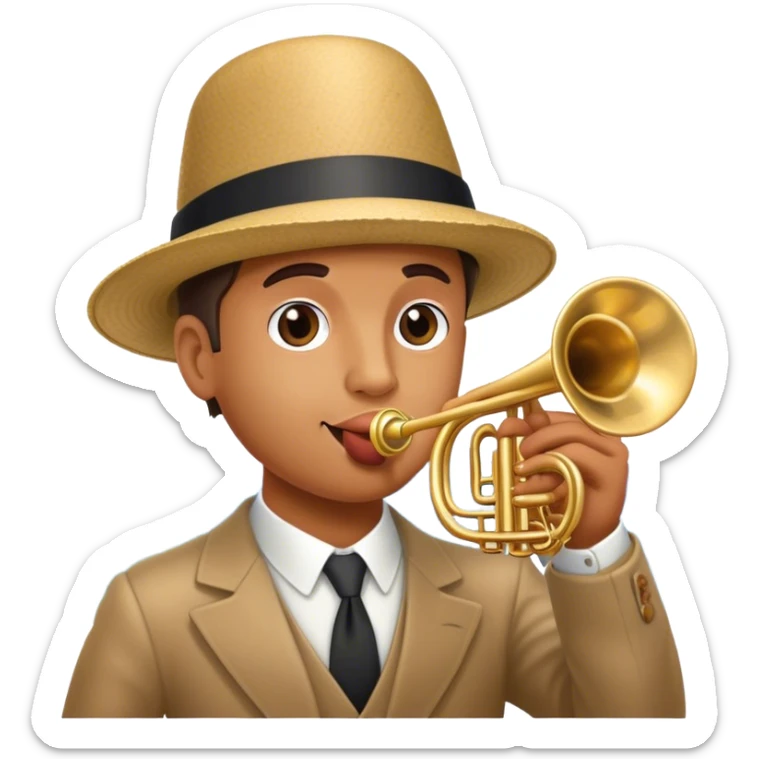 seductive trumpeter on land with cappello pork pie in front of the sea sticker