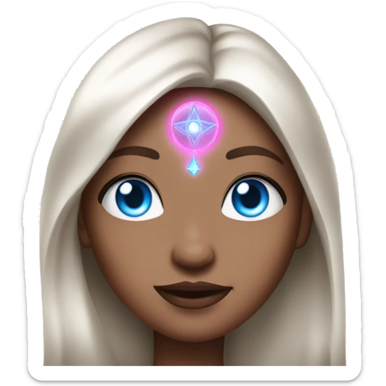 magical diva with thin pink andromedan skin long hair and blue eyes glowing third eye sticker