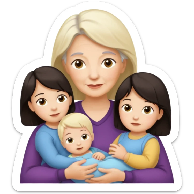 Alte Frau dunkles Haar mit Enkeln Kleinkind Mädchen 2 Babys Mädchen und Junge sticker