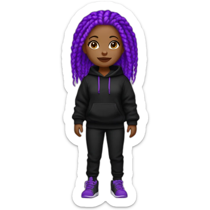 Black girl purple braids wearing black hoodie black black pant and black handbag sticker
