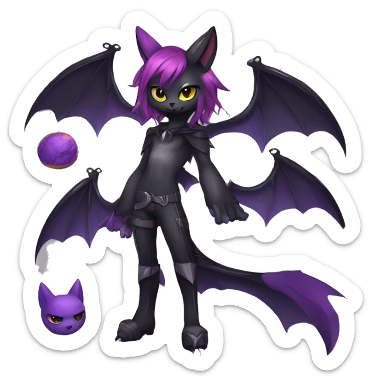 Anthro Dark Beautiful Colorful Shiny Edgy Cool Shy Grumpy FurSona Feline-Bat-Fakemon Long Emo Hai-bangs  Vtuber Model sticker