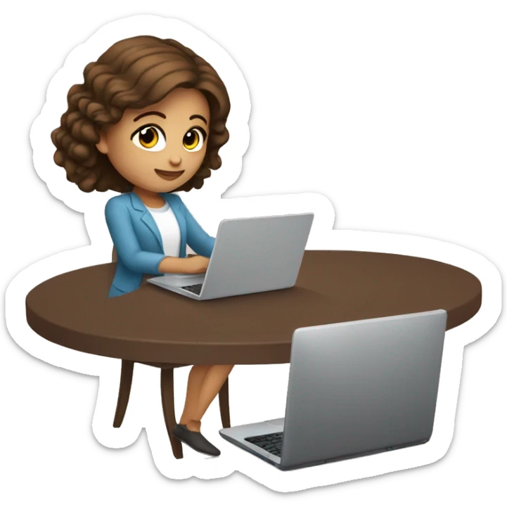 cute girl with brown hair working on laptop and drinking coffee sticker