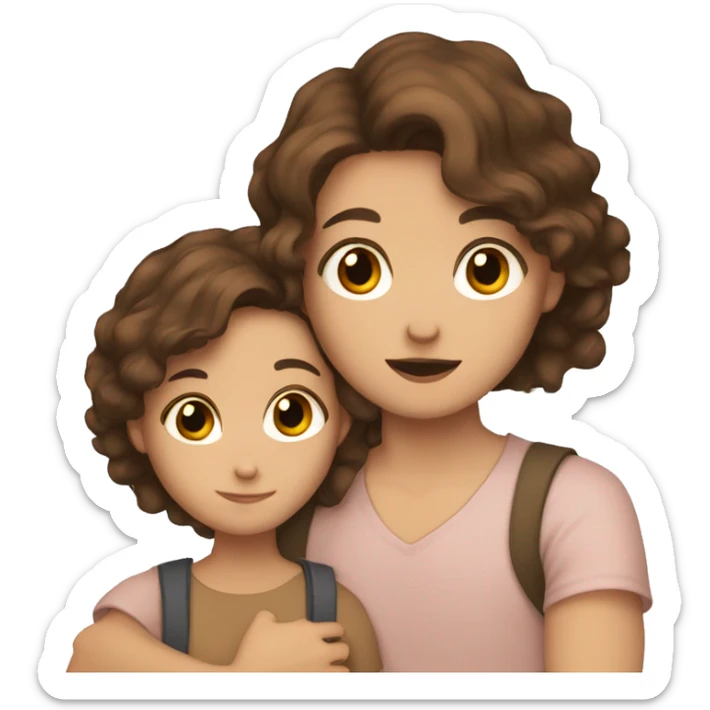 girl with brown hair and brown eyes cuddling boy with brown hair and brown eyes sticker