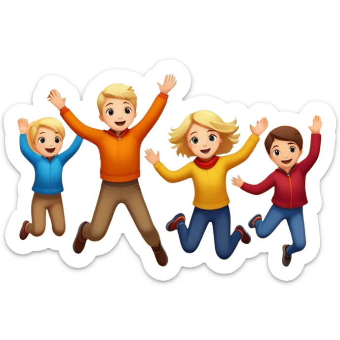 kids jumping into piles of autumn leaves, joyful expressions, colorful fall scene sticker