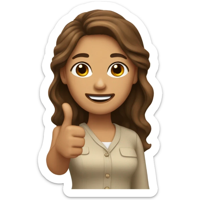 Woman, wheat skin, long brown hair, wavy hair, thumbs up sticker