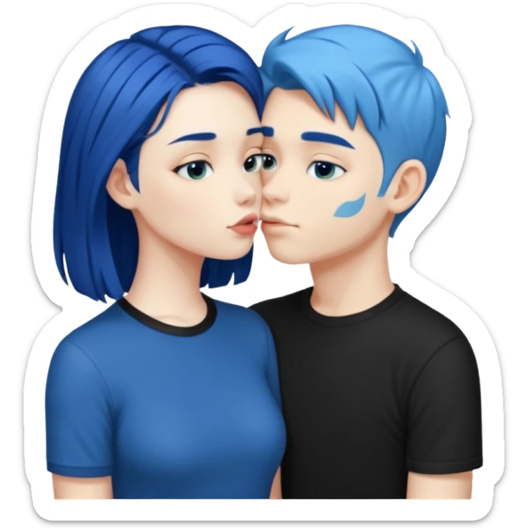 Loving dark Blue hair girl kissing blue hair boy both wearing black shirts sticker