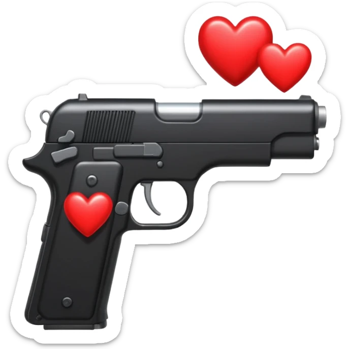 Black hand gun shooting a stream of hearts out of it  sticker