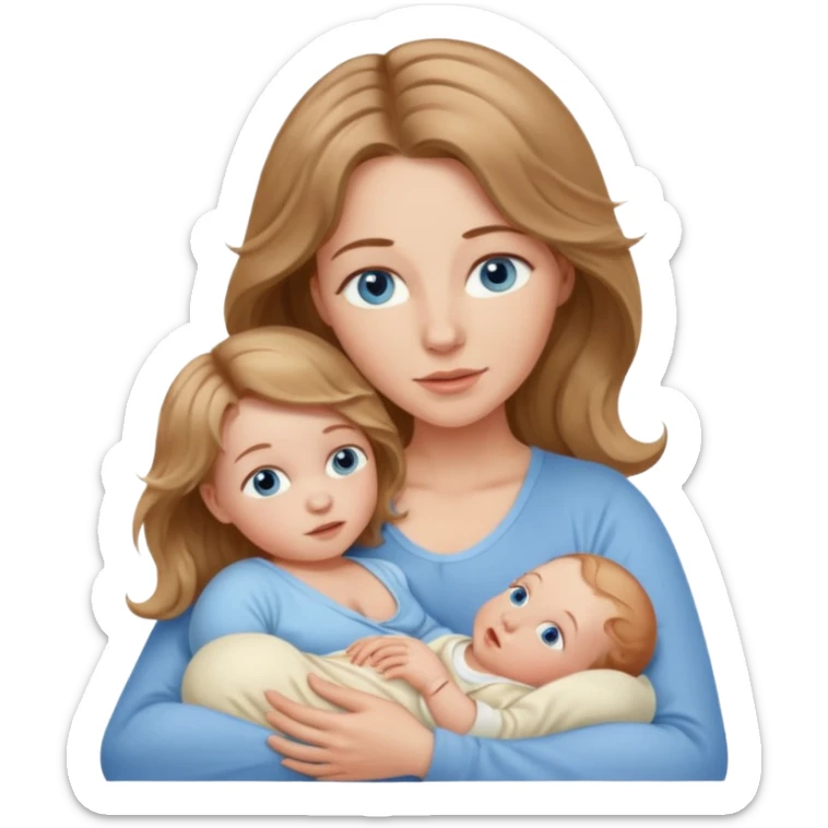 Caucasian Woman with blue eyes and light brown wavy hair breastfeeding newborn sticker