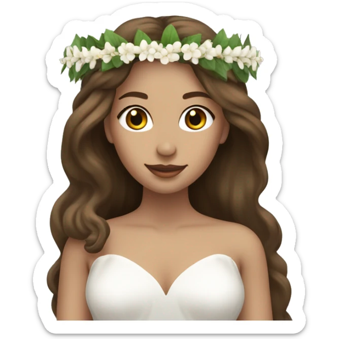 brown long haired women with white gown and spur wreath the head with white candle on top of it sticker