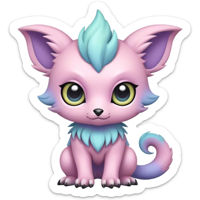 Adorable colorful chibi pastel edgy fantasy animal hybrid Fakemon full body, big Eyes sticker
