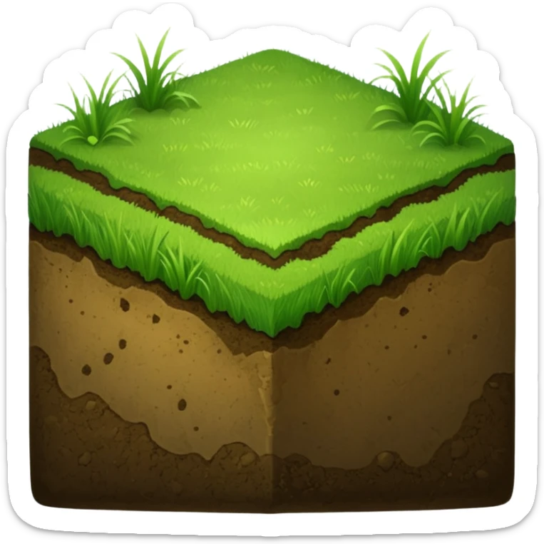 A slice of land. grass on top, dirt on the lower half. in the shape of a slab. square-ish but still quite flat sticker