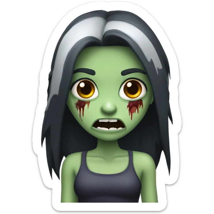 girl zombie with black long hair with teeth and serious face  sticker