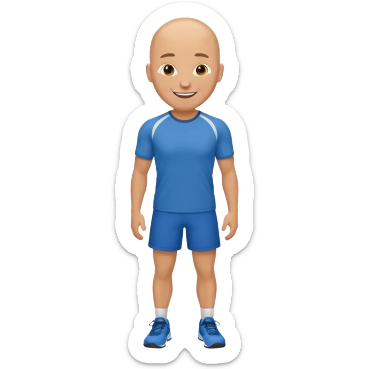 Disney style emoji of a friendly physical education teacher with little hair, wearing sportswear, simple background sticker
