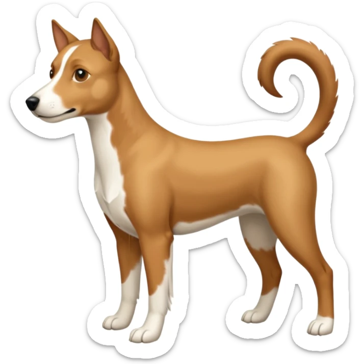 a full body white parsel russell looking dog the size of a kelpie with light brown ears and a light brown patch on one eye and a large snout sticker