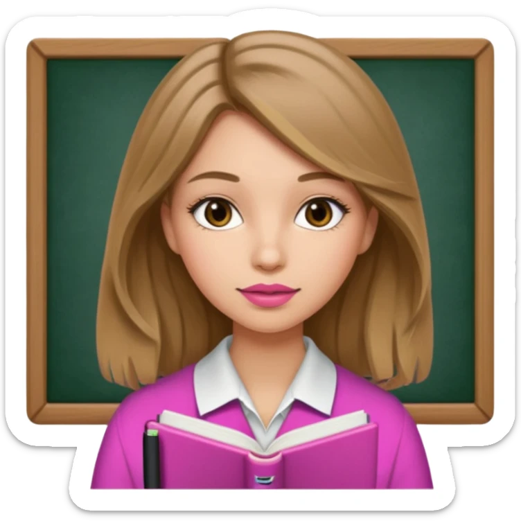 make me an emoji of a bronde girl studying in university, touch of pink sticker