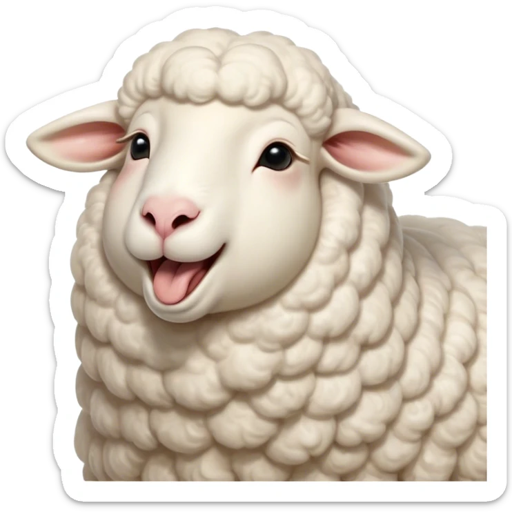 Cinematic Cute Yawning Sheep Portrait Emoji, Head tilted slightly with a dramatic, wide-open yawn, showcasing a soft, downy white fleece with gently drooping ears, round gentle eyes barely open in drowsy contentment, Simplified yet irresistibly adorable features, highly detailed, glowing with a soft, cozy glow, high shine, relaxed yet expressive, stylized with a touch of whimsical charm, bright and endearing, soft glowing outline, capturing the essence of a sleepy yet affectionate sheep, so drowsy it feels like it could stretch out of the screen and curl up for a nap! sticker