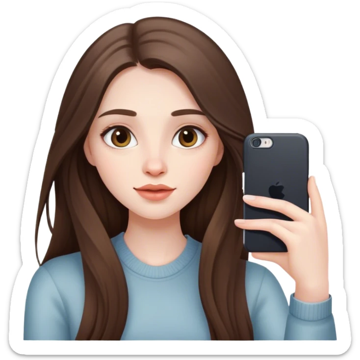  beautiful pale brunette girl with long hair taking selfie  sticker