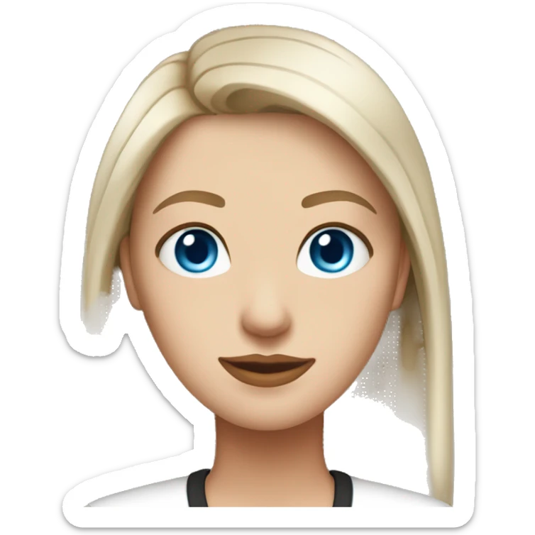 Slavic woman with blue eyes, fair skin, straight streaked hair of medium length, makeup on her eyes, dressed in a white T-shirt and a black jacket. sticker