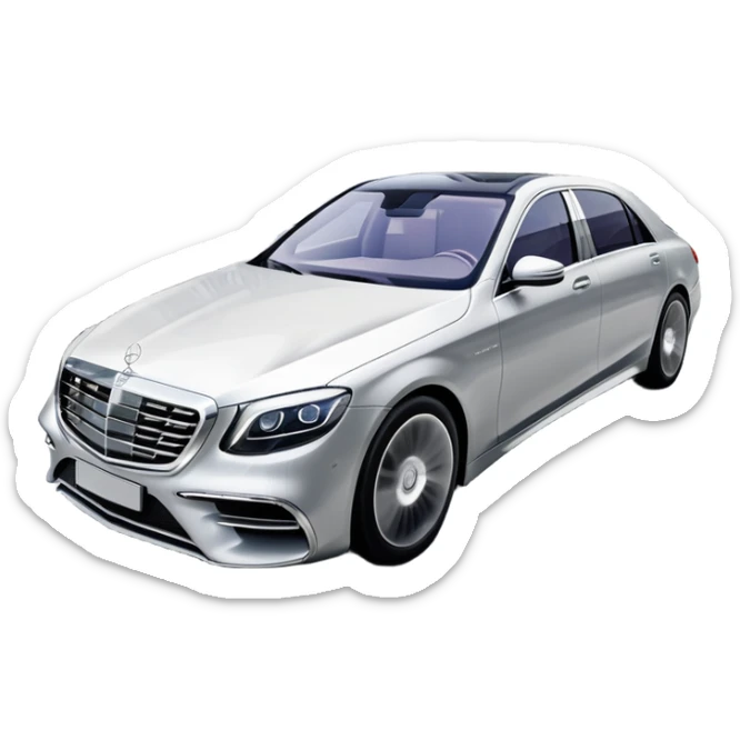 Mercedes-Benz S-Class (2022) – cinematic-realistic Mercedes-Benz S-Class, its sleek silver body cutting through the city streets, a symbol of refinement and prestige. The air suspension glides over uneven terrain, while the driver enjoys the serene comfort of the cabin, surrounded by cutting-edge technology. sticker