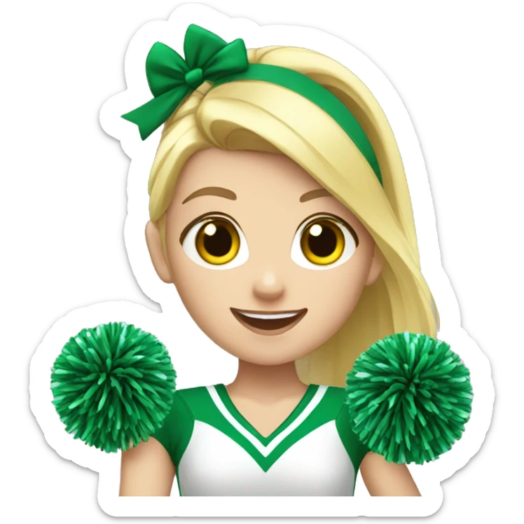 White girl Cheerleader cheering with green and yellow uniform and poms sticker