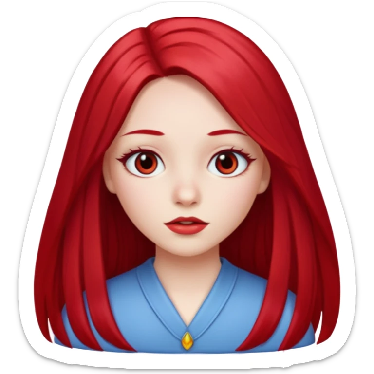 white skin girl with cherry red long straight hair parted in the middle sticker
