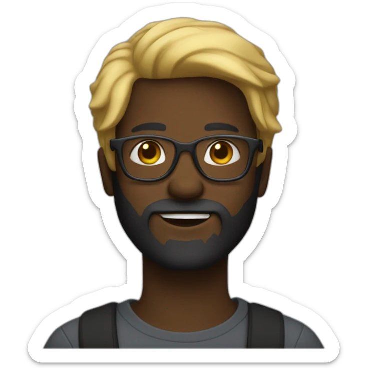 Theorus with blond hair and beard with glasses but black skin sticker