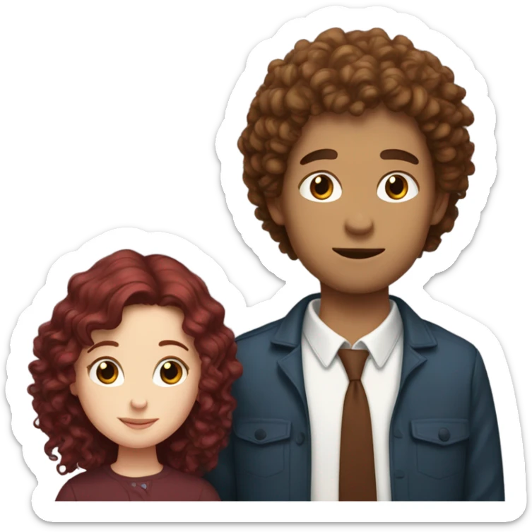 White boy with brown curly hair kissing burgundy hair white girl, they have close eyes  sticker