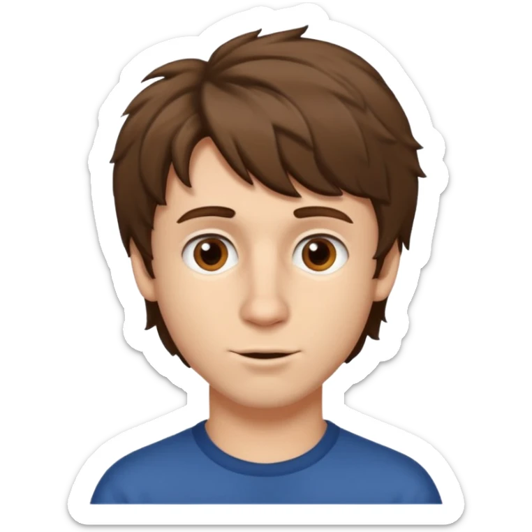 Brown hair white boy with b,rown eyes big nose and a shaggy hair cut sticker