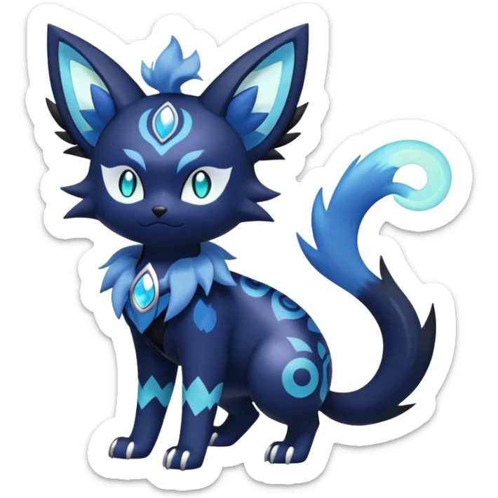 Shiny Evil mExotic Badass Colorful Ethereal Royal Mysterious Gothic Meowstic-Zorua-Litten-Noibat-Pokémon-Fakémon-hybrid-creature (full body) with random pattern-markings sticker