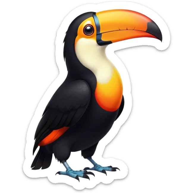 cinematic-toucan-realistic-full-body-standing-emoji,-sleek-black-feathers-contrasting-with-its-massive-bright-orange-beak,-head-tilted-dramatically,-sharp-dark-eyes-glowing-with-curiosity,-simplified-yet-realistic-focused-features,-highly-detailed,-glowing-with-an-almost-sarcastic-glow sticker