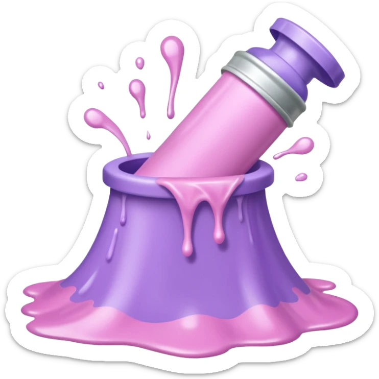 pastel pink and lilac hair dye tubes, caps off, dye spilling out sticker