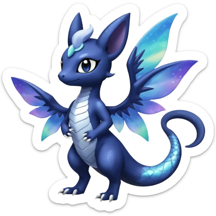 Shiny pastel Nebulae Salandit-Meowstic-Noibat-Fakémon-hybrid-creature (full body)  sticker