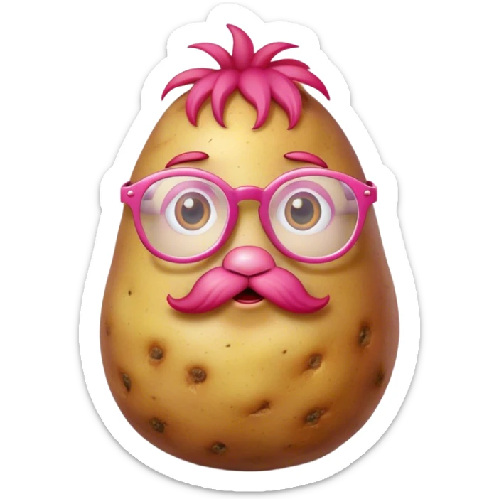 potato wearing big pink reading glasses with red hair  sticker