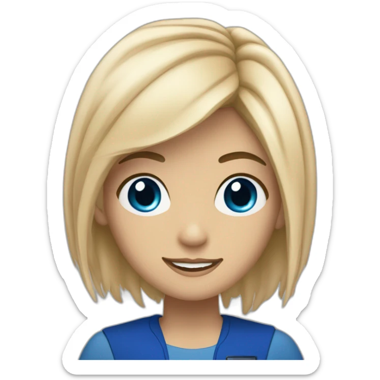 joven rubia con ojos azules y pelo largo a punto de entrar en la tardis sticker