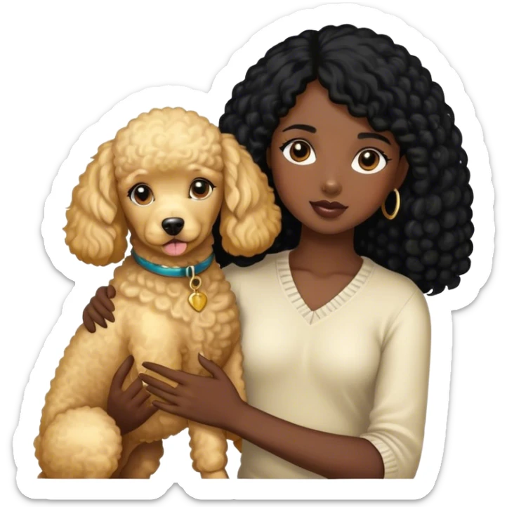 Black  hair girl wiht golden pudel boy dog sticker
