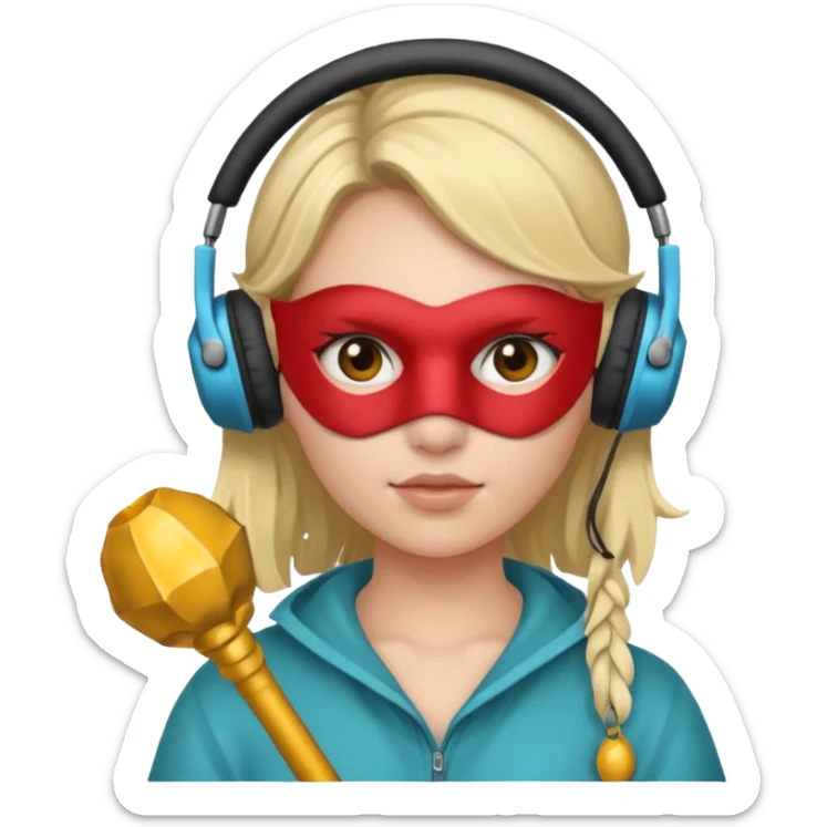 A girl whit a headphones and a mace mask in her face sticker