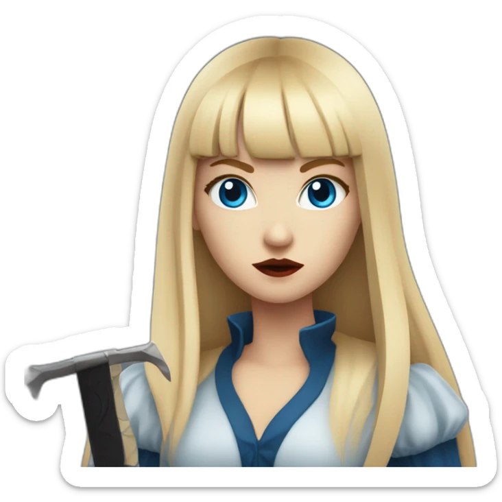 beautiful vampire woman with long blonde hair and blonde straight bangs and blue eyes wielding knives serious expression sticker