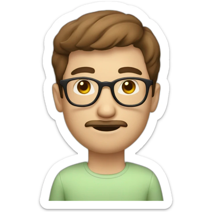 brown hair white guy with little mustache and goatee, wearing rounded glasses with meal in hands sticker