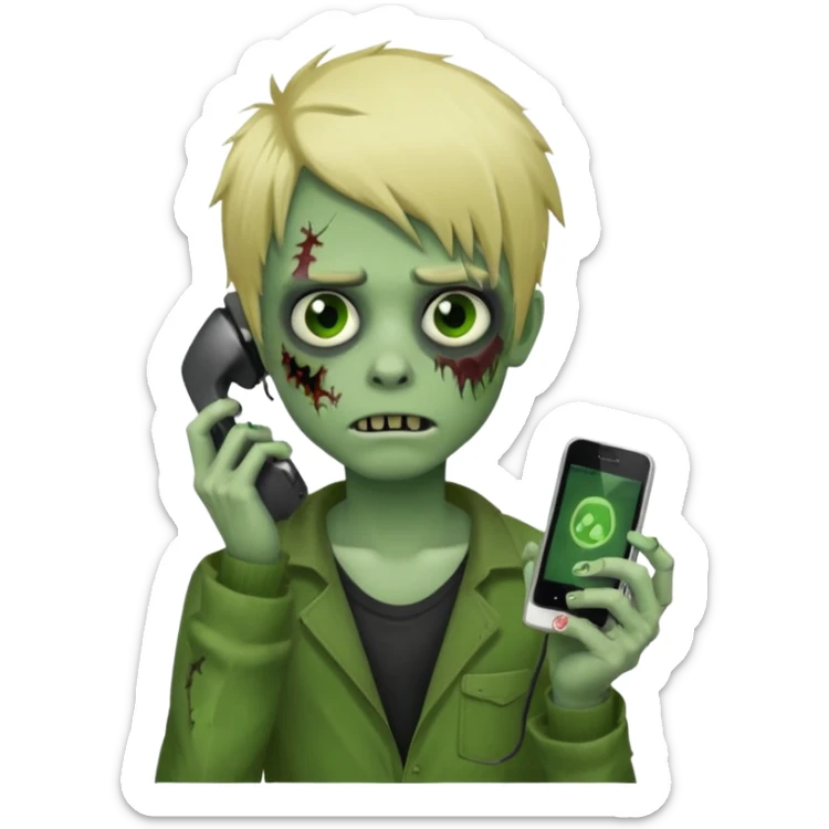 boy-zombie-with-blonde-emo-hair-and-green-skin-and-vegas-phones sticker