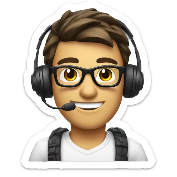 gamer with headset and mic with glasses and smile with thumbs up sticker
